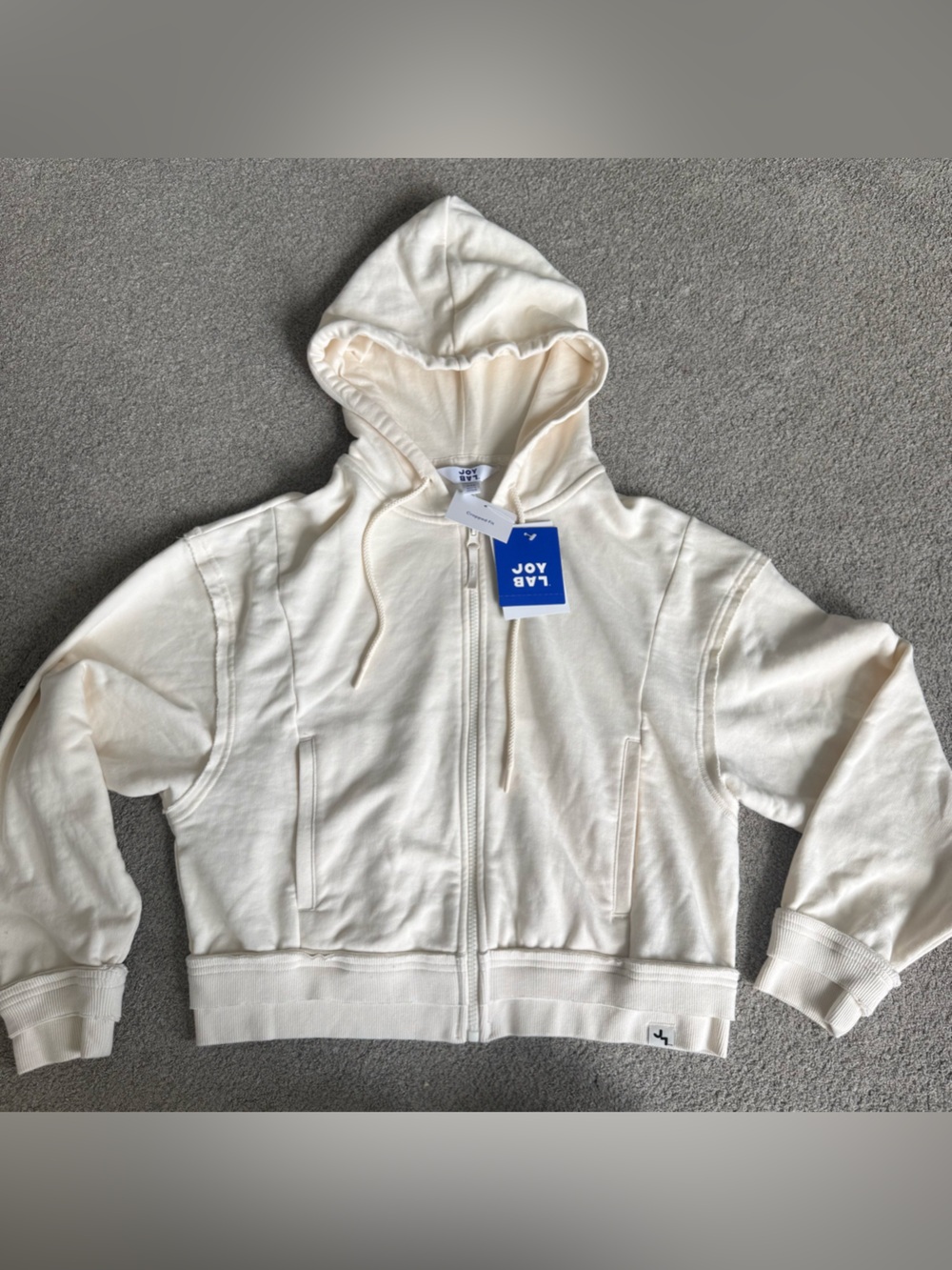 JoyLab Cream Zip Front Cropped Fit Hoodie Jacket